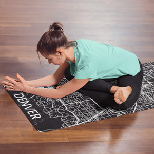 Woman Stretching with personalized Denver Yoga mat