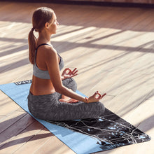 Load image into Gallery viewer, Woman meditating on personalized Miami print yoga mat
